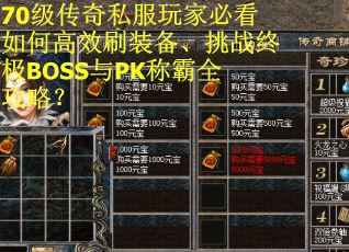 70级传奇私服玩家必看如何高效刷装备、挑战终极BOSS与PK称霸全攻略？