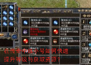 在传奇中练小号如何快速提升等级与获取资源? 在传奇中练小号如何快速提升等级与获取资源?
